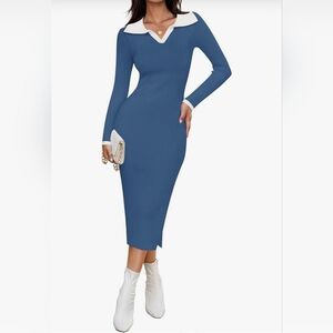 Ladies Size Large Long Sleeves Blue Sweater Dress